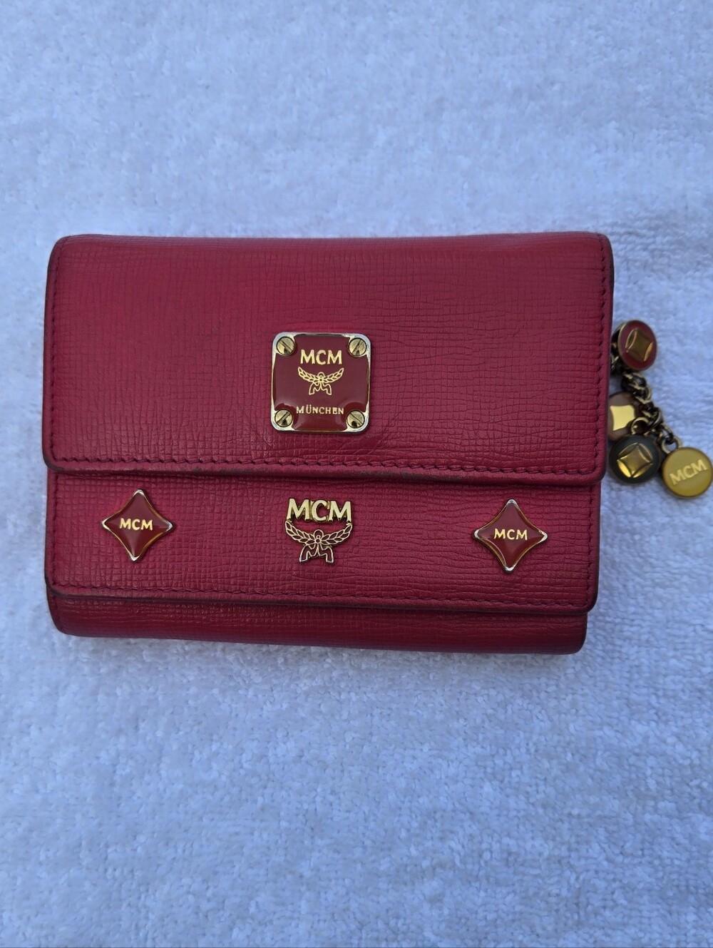 Mcm Hot Pink Compact Wallet With Charms